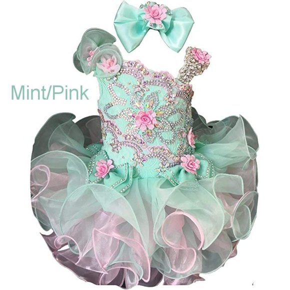 Sparkling Bling Things Other - NEW Beautiful Sparkling Bling Rhinestone Mint Pink Baby Gown Flower Girl…